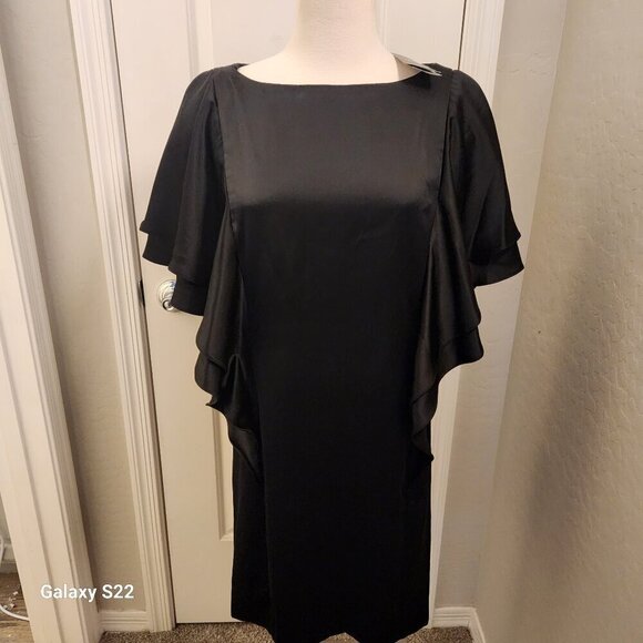 Ralph Lauren Black Silk Feel Midi Dress. Host Pick. Size 12 - Picture 1 of 9